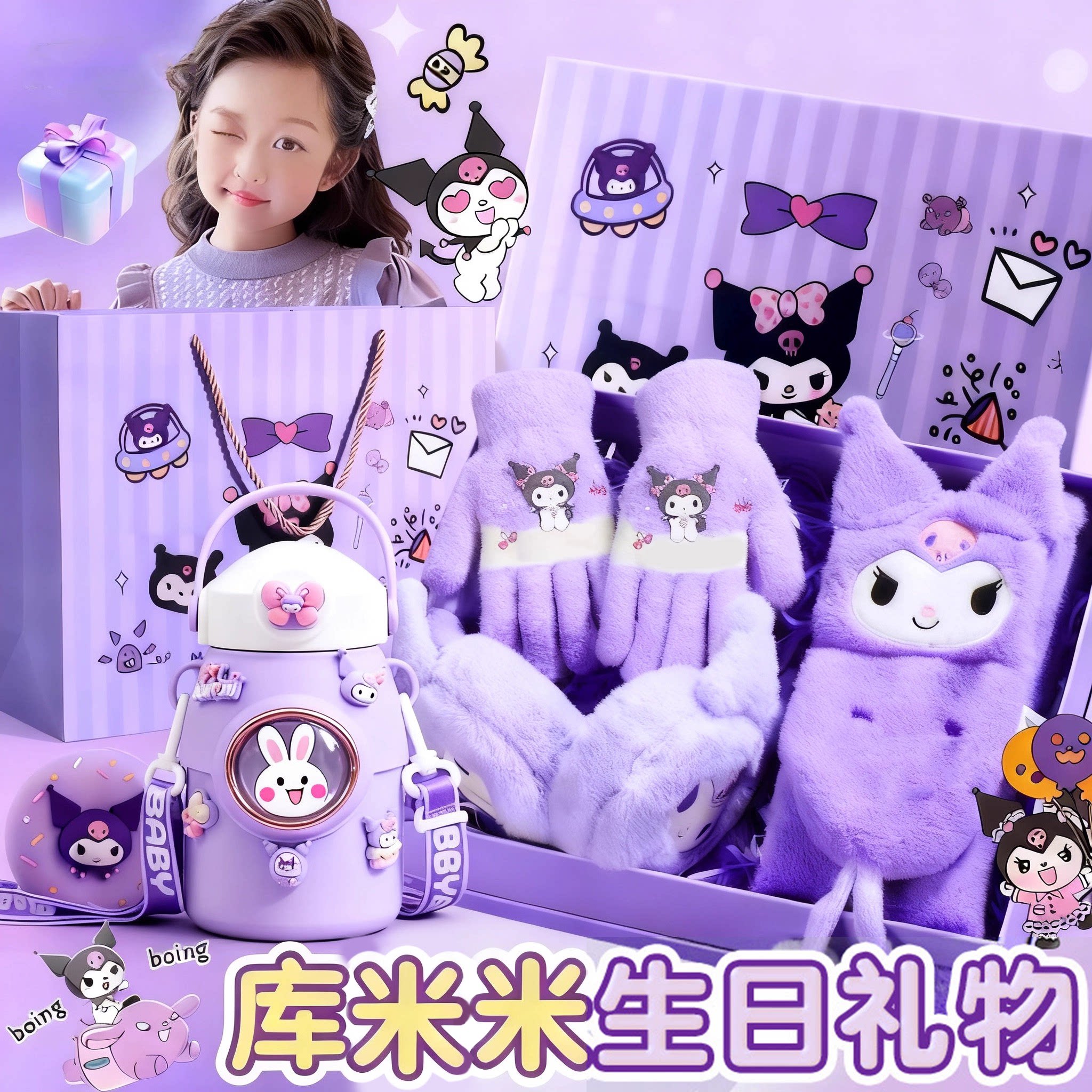 儿童保暖三件套女孩生日礼物