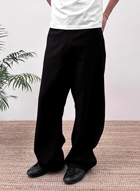 BasicMatch黑色休闲弯刀西裤长裤