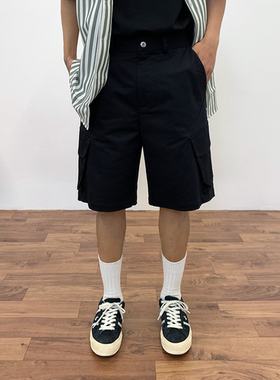 BasicMatch黑色斜纹休闲宽松工装短裤