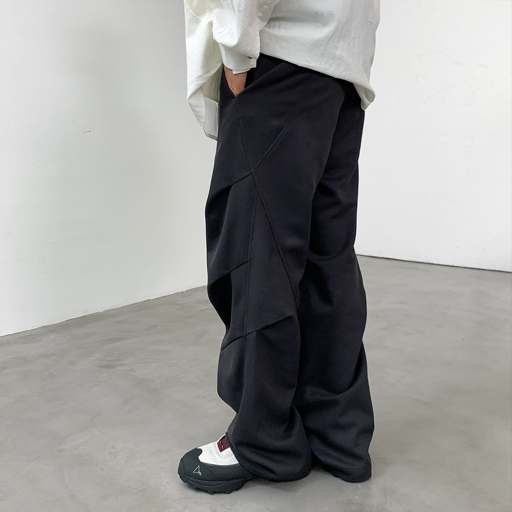 BasicMatch斜纹褶皱休闲宽松长裤