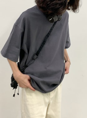 BasicMatch男女款豆绿灰/炭灰基础款宽松廓形短袖T恤情侣装