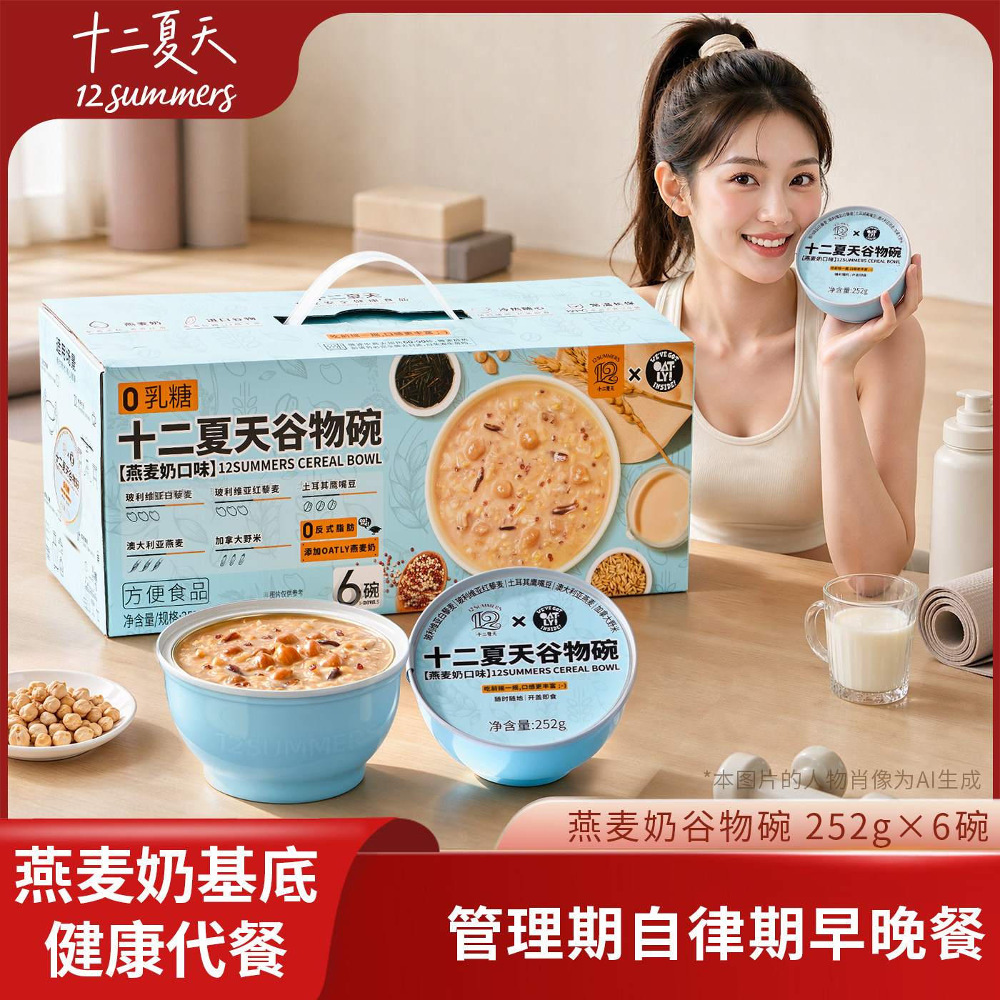 十二夏天燕麦奶谷物碗速食粥健康早餐粥可微波炉加热 252g×6碗