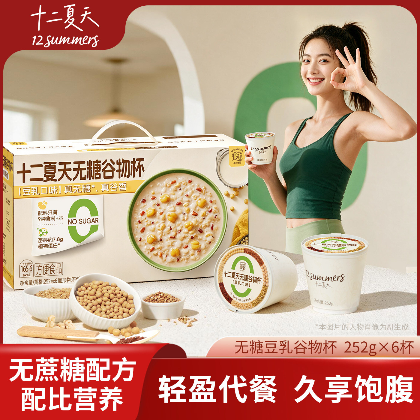 十二夏天无糖谷物杯豆乳口味营养方便早餐粥速食粥开盖即食代餐粥