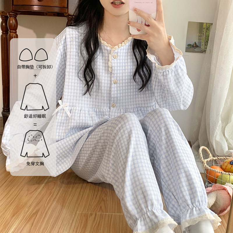 法国entle motto新款仿棉月子服带胸垫孕妇睡衣春秋季哺乳产后