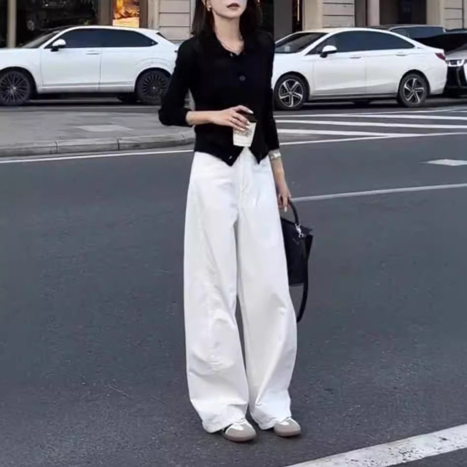 法国george melis早秋新款长袖翻领简约外套高腰直筒裤洋气女