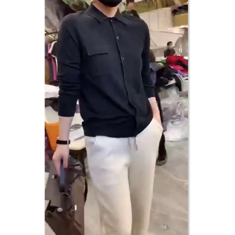 法国george melis早春新款翻领单排扣时尚女polo衬衫修身显瘦