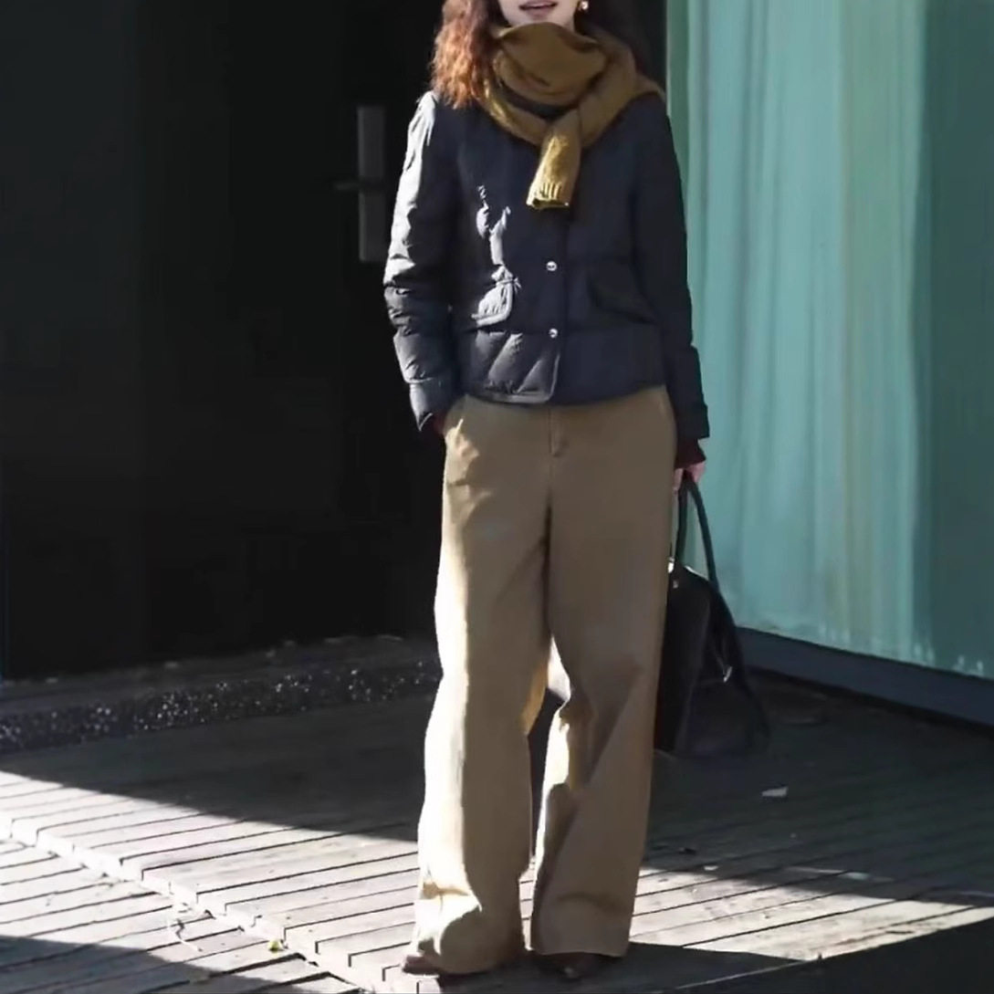 法国george melis冬季新款简约短款棉服外套休闲阔腿裤洋气女