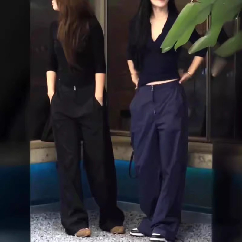 法国george melis夏季新款v领修身t恤帅气阔腿裤简约时尚女潮
