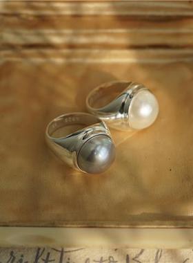 法国CanaryKiss新款时尚马贝珍珠戒指简约百搭设计轻奢小众指环时