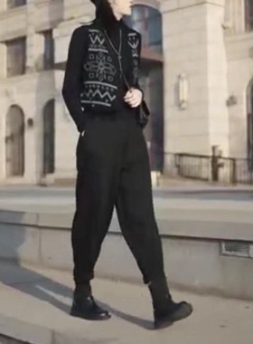 法国george melis新款时尚净版打底衫印花马甲休闲哈伦裤女潮