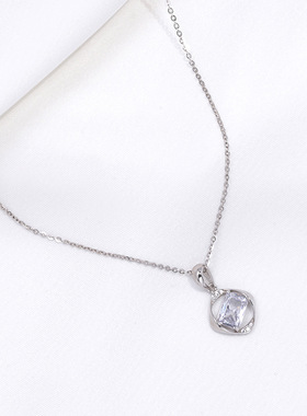 法国george melis几何方形925项链女时尚设计感银锆石锁骨链女式