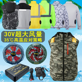 马甲风扇衣服降温工地工作服 电焊纯棉户外風扇衫 夏薄款 空调服男款