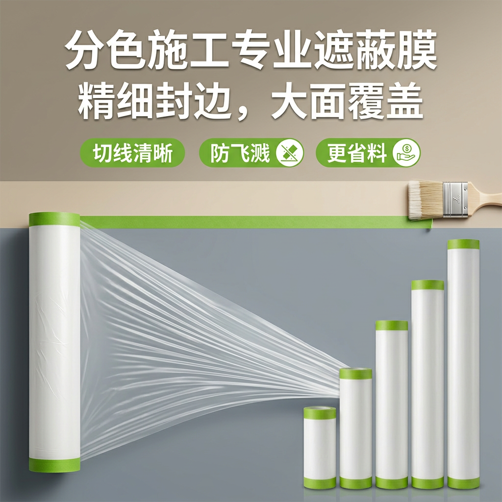 双边和纸遮蔽保护膜墙面家具遮蔽膜粉刷油漆自粘美纹纸装修汽车喷漆薄膜纸家具宿舍防尘罩膜窗户踢脚线保护膜