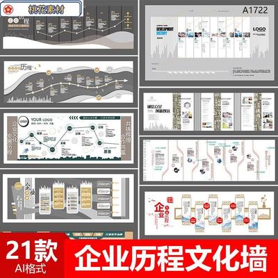 企业公司发展历程时间轴文化墙展板AI矢量格式文件设计素材模版