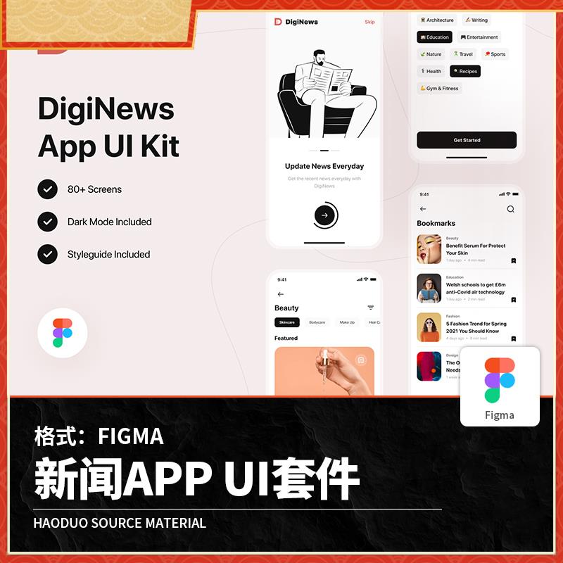 新闻资讯简讯阅读快讯论坛博客app界面ui套件figma设计素材模板