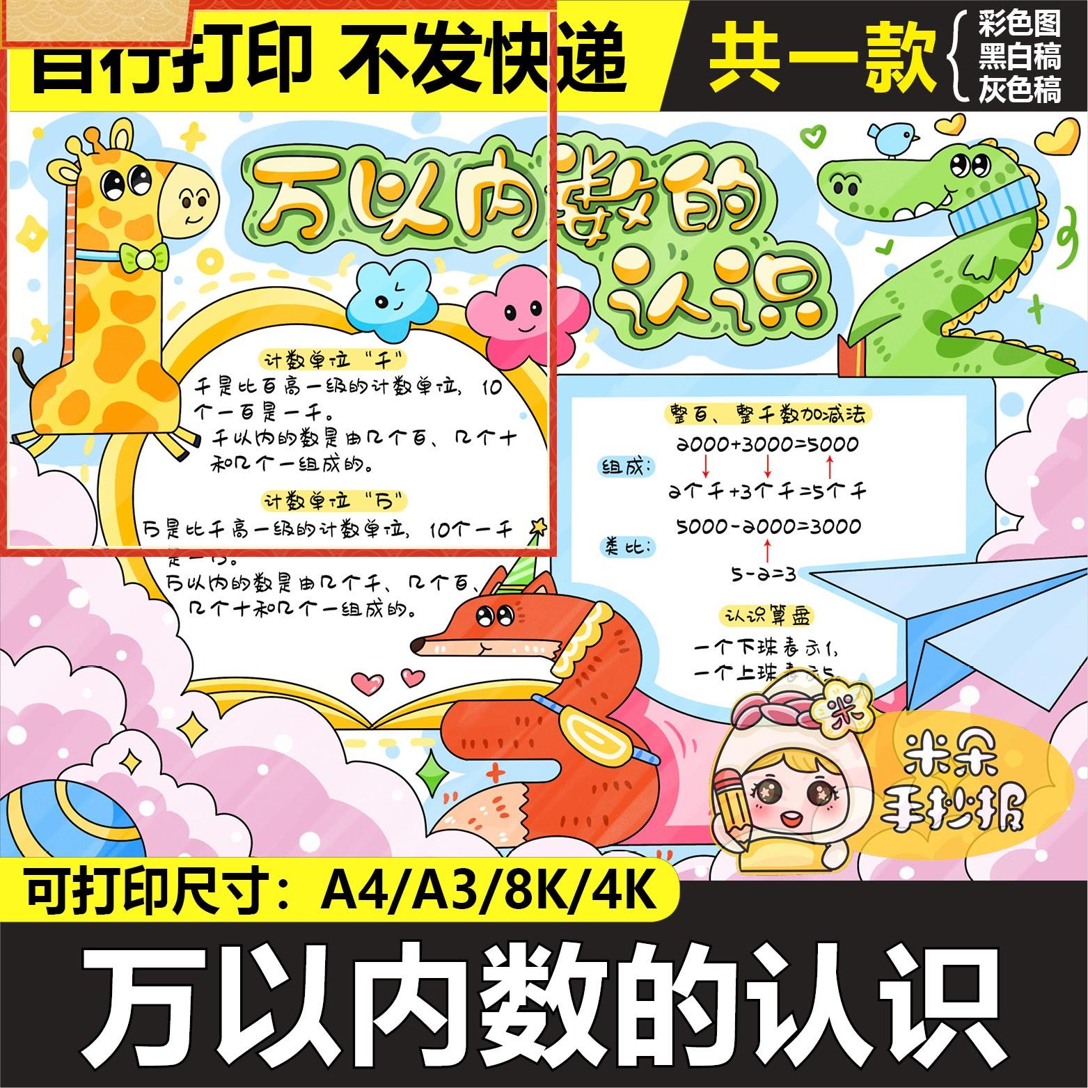 万以内数的认识手抄报电子模板 数学二年级下册七单元知识点 106