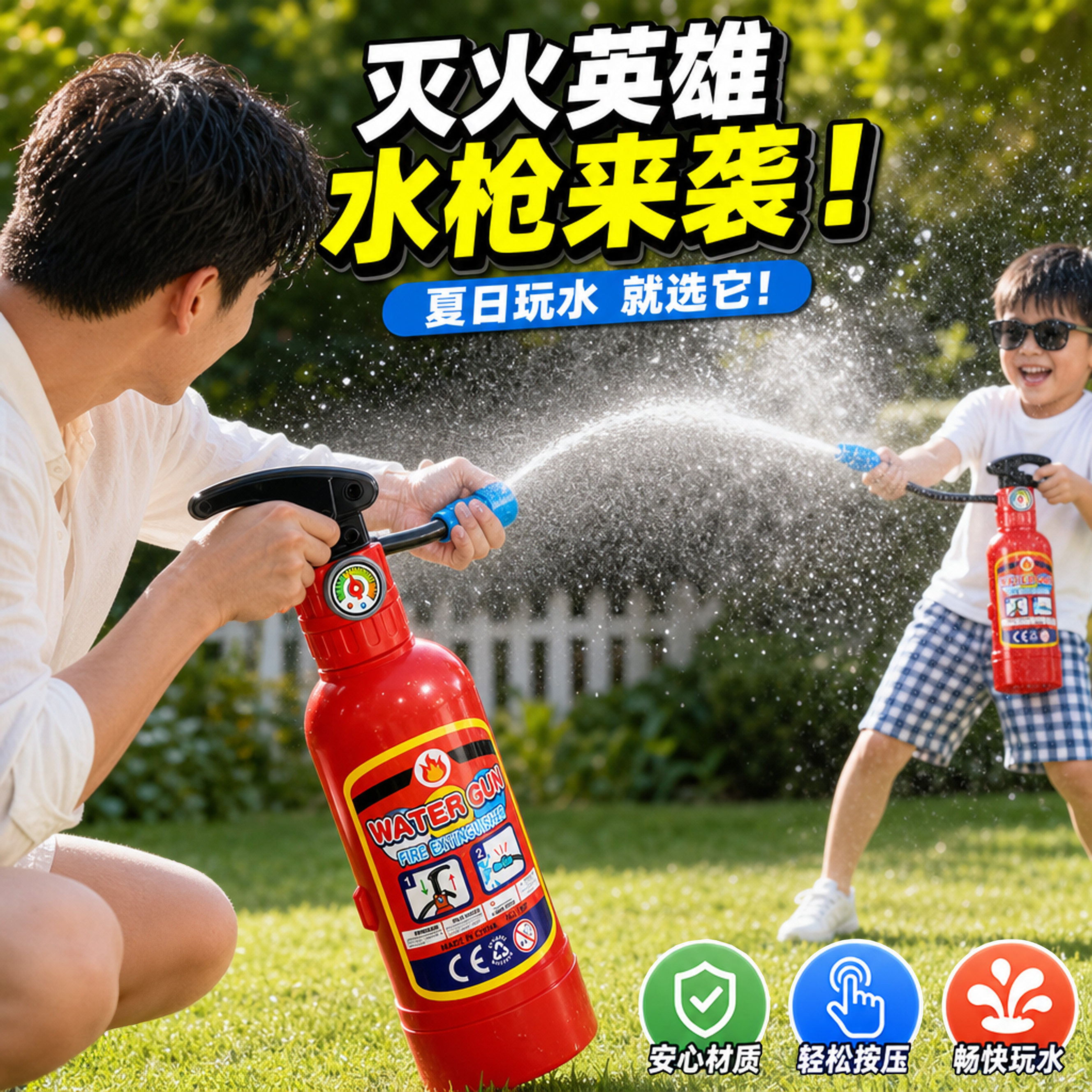 灭火器按压式喷水枪儿童户外戏水玩具宝宝夏日打水仗大容量呲水枪