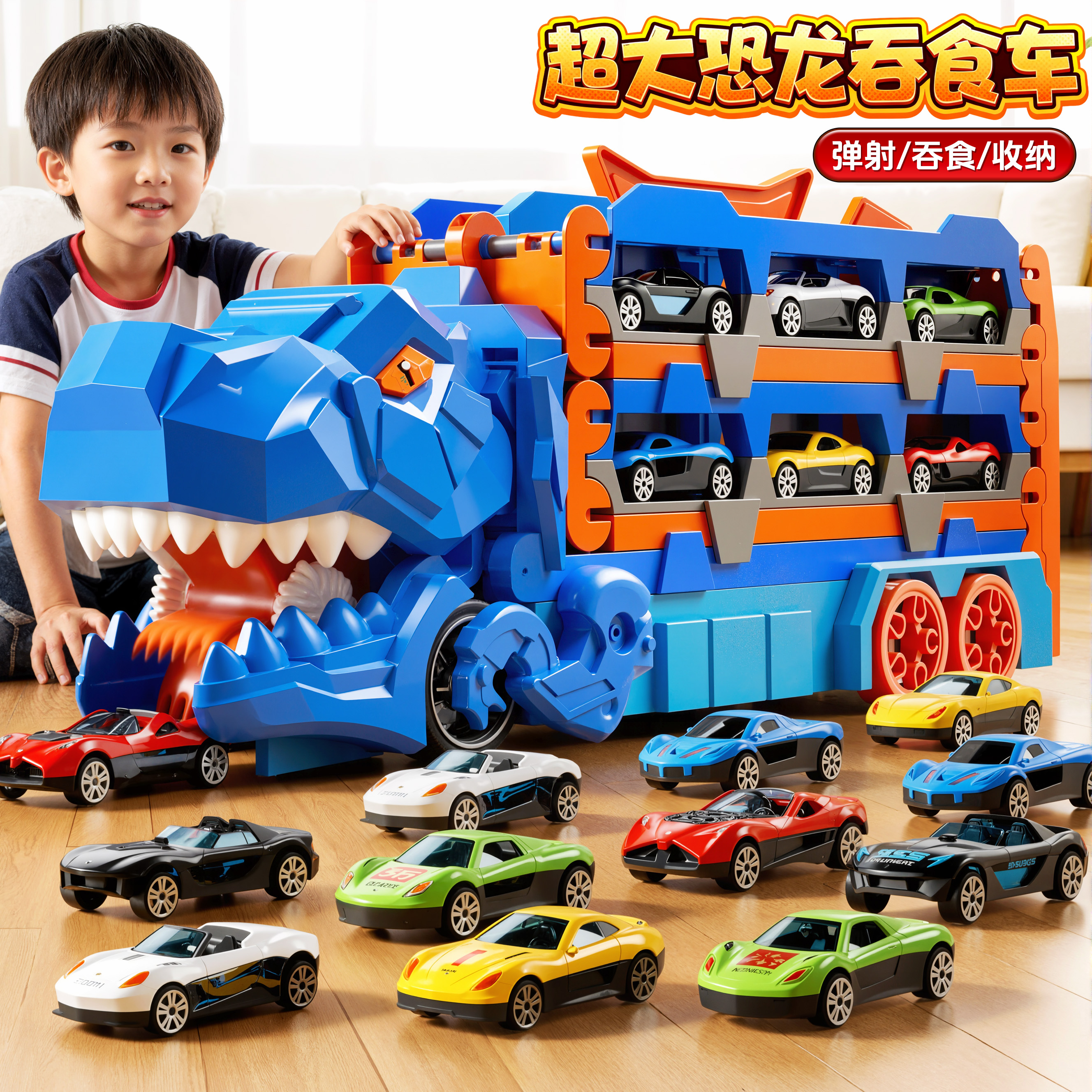 2025新款儿童益智变形恐龙吞食车