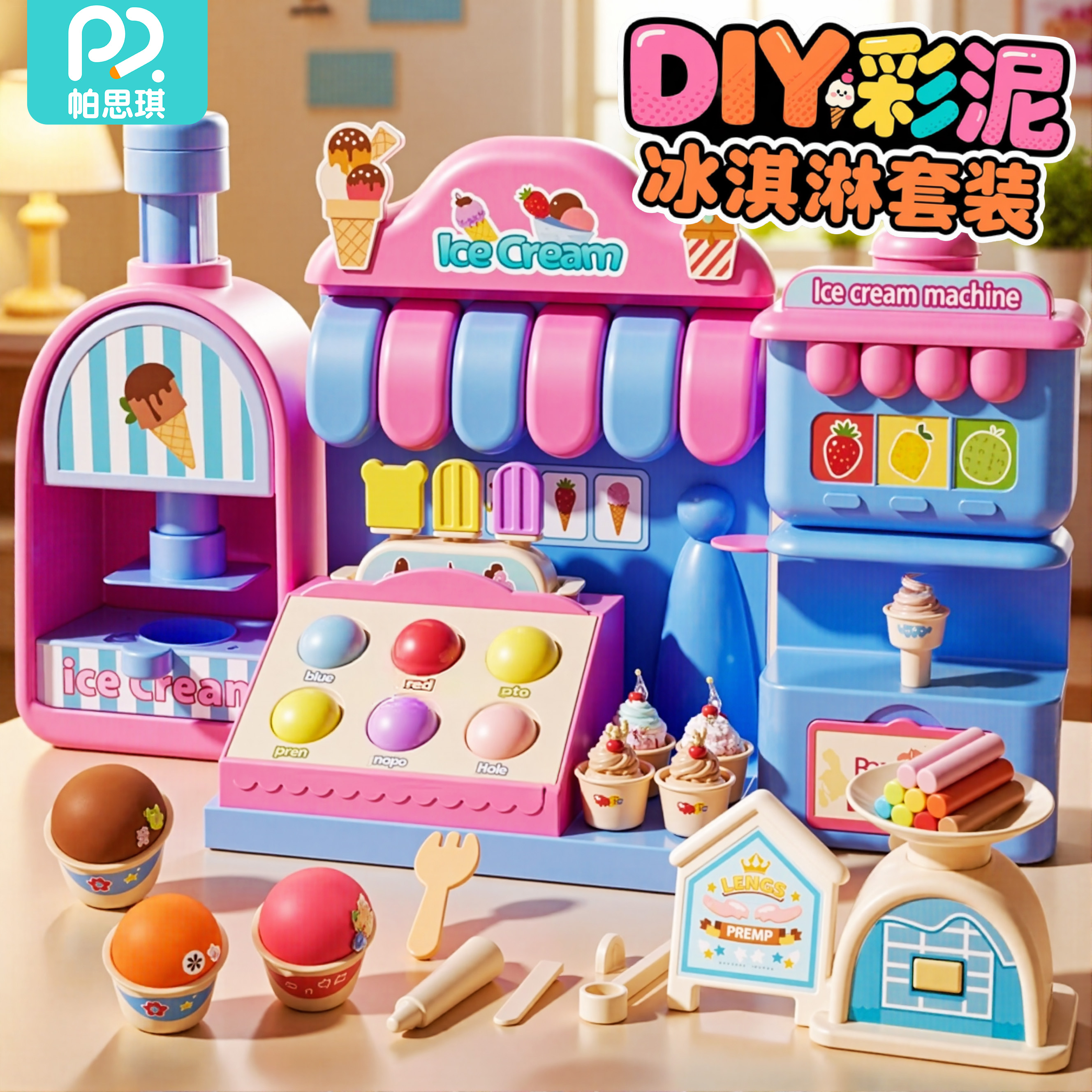 儿童冰淇淋雪糕车粘土女孩玩具