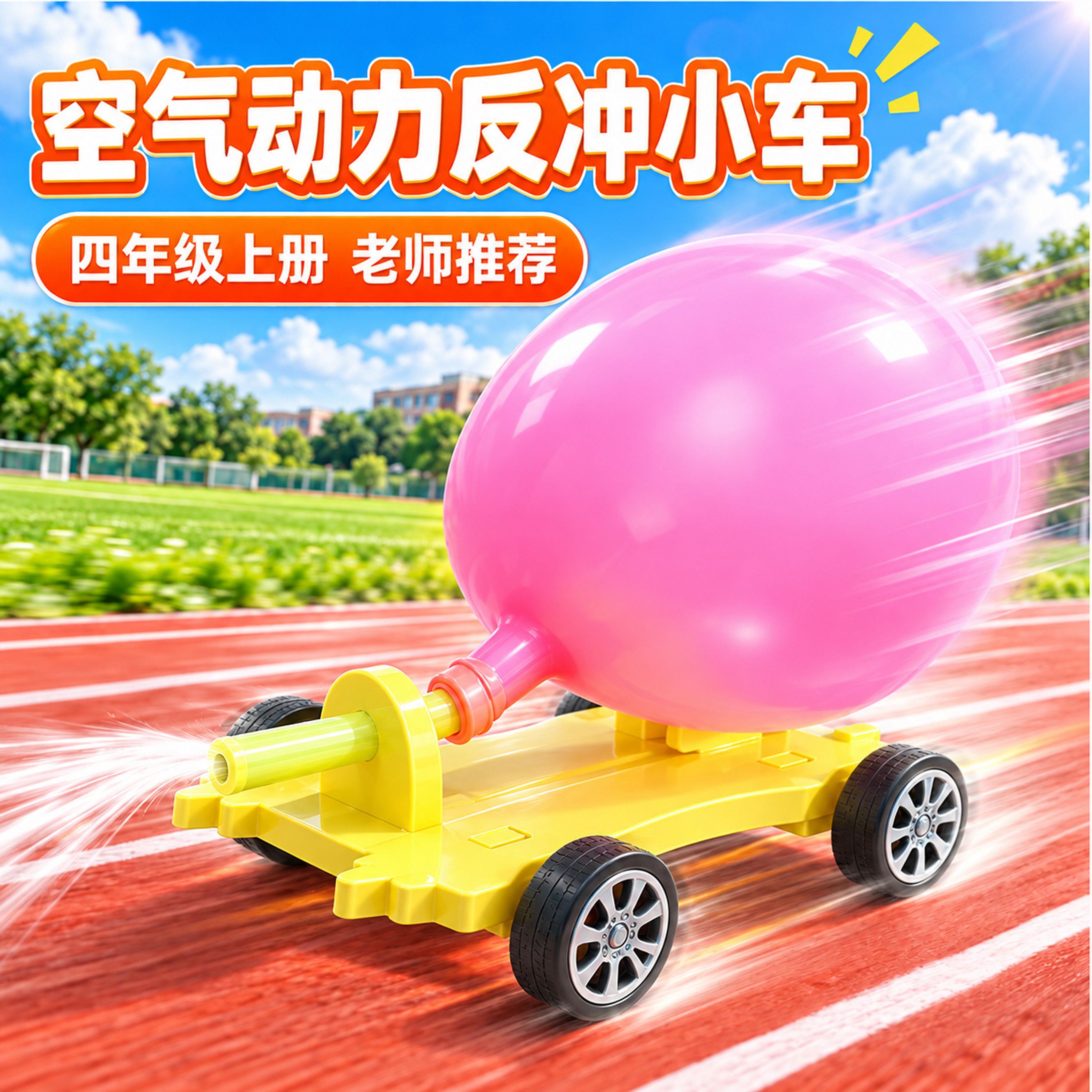 空气动力反冲气球小车四年级科学实验物理科技小制作diy材料套装