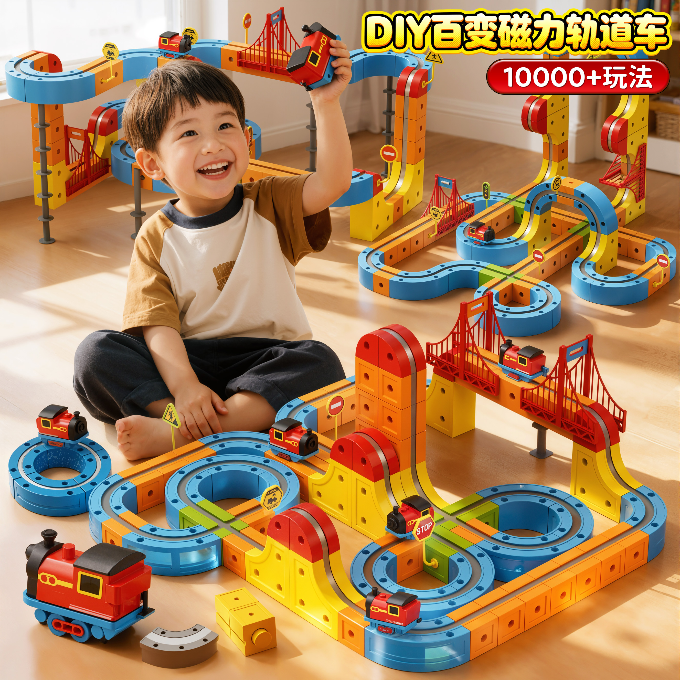 儿童男孩磁力轨道车玩具