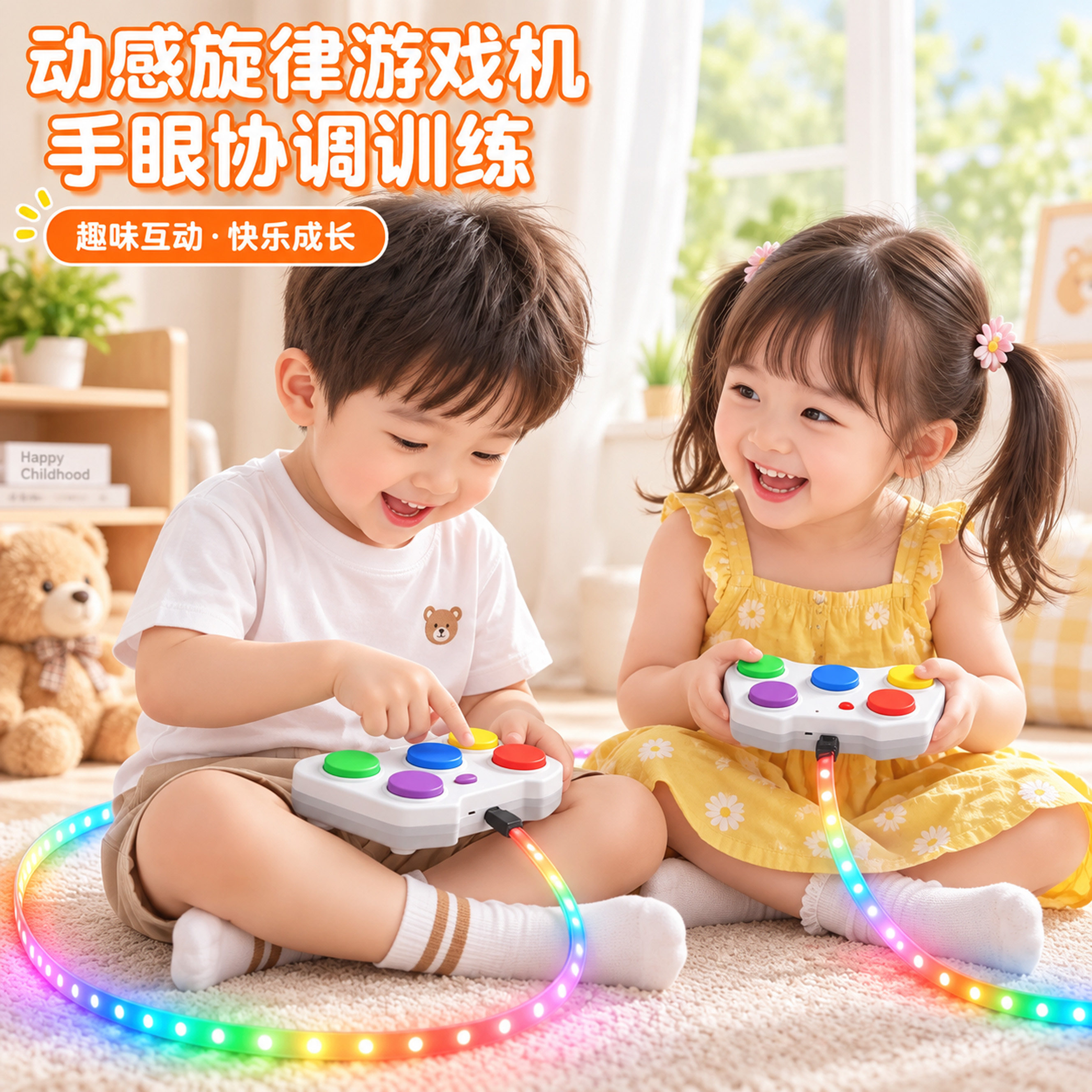 追光消消乐早教益智玩具儿童动感打击乐器消除游戏机解压按按手柄