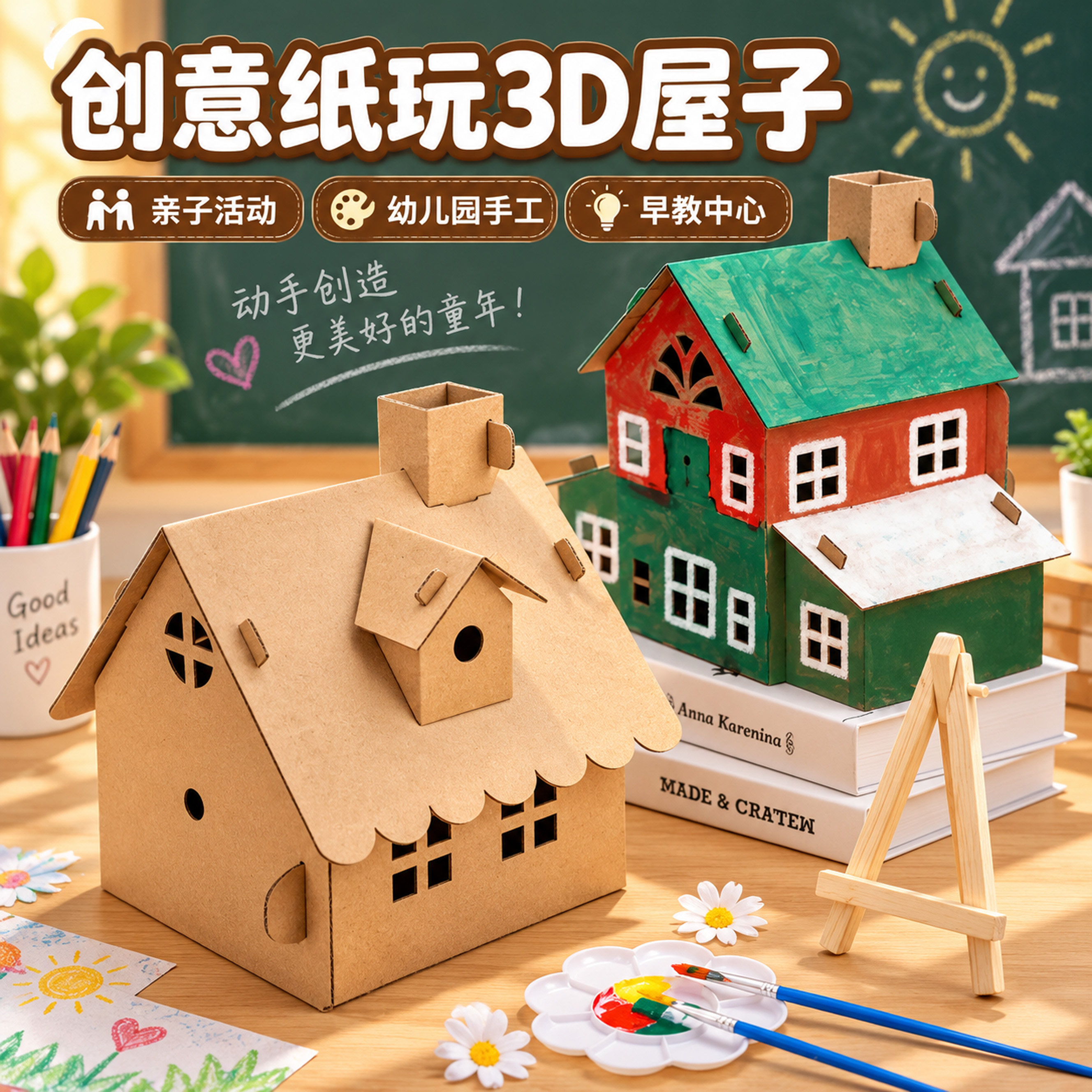 二年级科学教材同步小学生造房子儿童手工diy材料包涂鸦纸板别墅