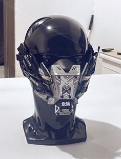 赛博朋克面具cos发光铁血战士头盔机械战术面罩发光全脸防毒面具