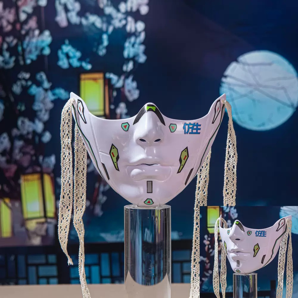 机械风半脸美人翅膀面具美女孔雀女古风面具全下半脸cos汉服唐装