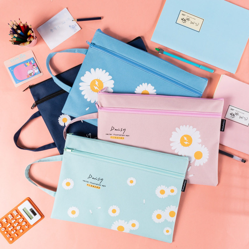 小雏菊文件袋a4手提双层拉链袋孕妇B超单收纳袋大容量防水资料袋学