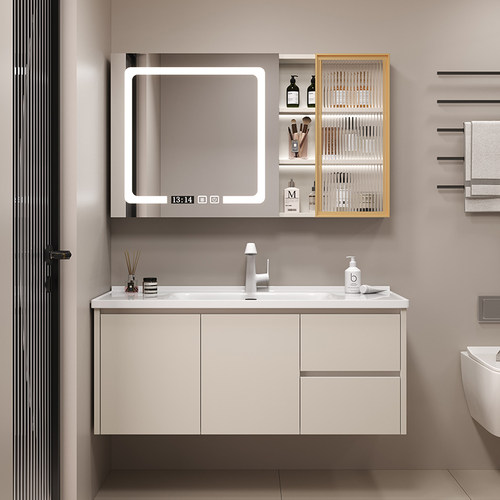 陶瓷一体盆浴室柜组合洗漱台洗脸洗手台盆智能镜卫浴柜轻奢定制