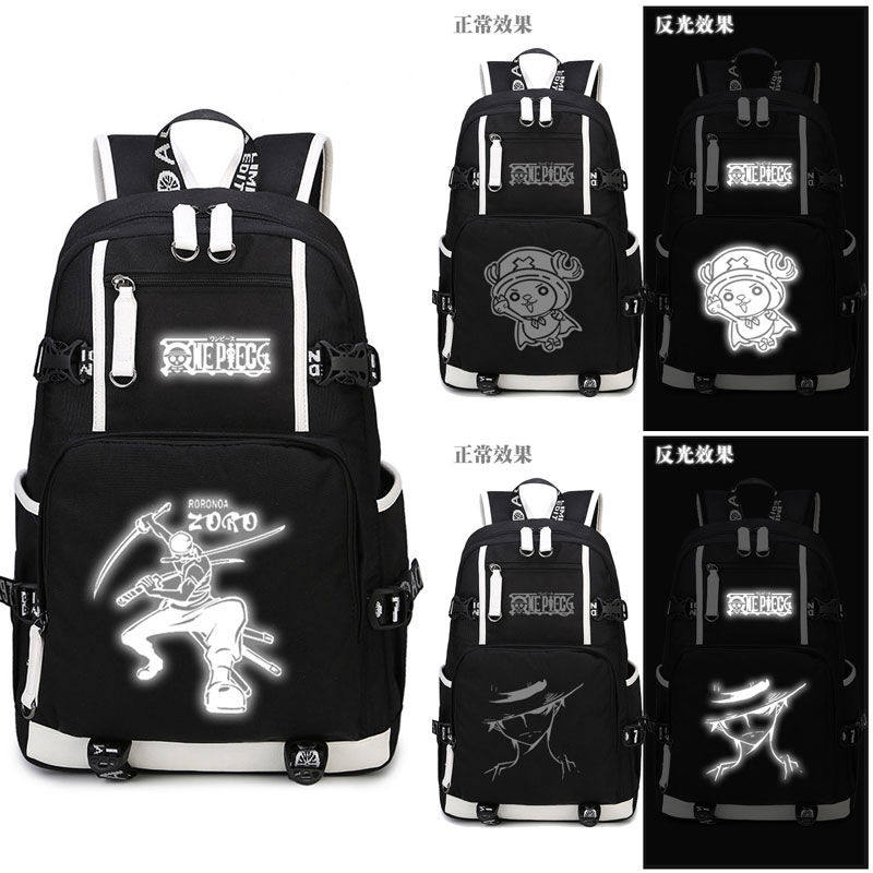 海贼王 路飞 反光背包男女大容量帆布初中生高中学生书包双肩包男