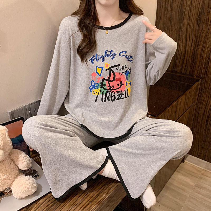 睡衣女秋冬季新款双面德绒长袖套装宽松大码220斤可穿家居服