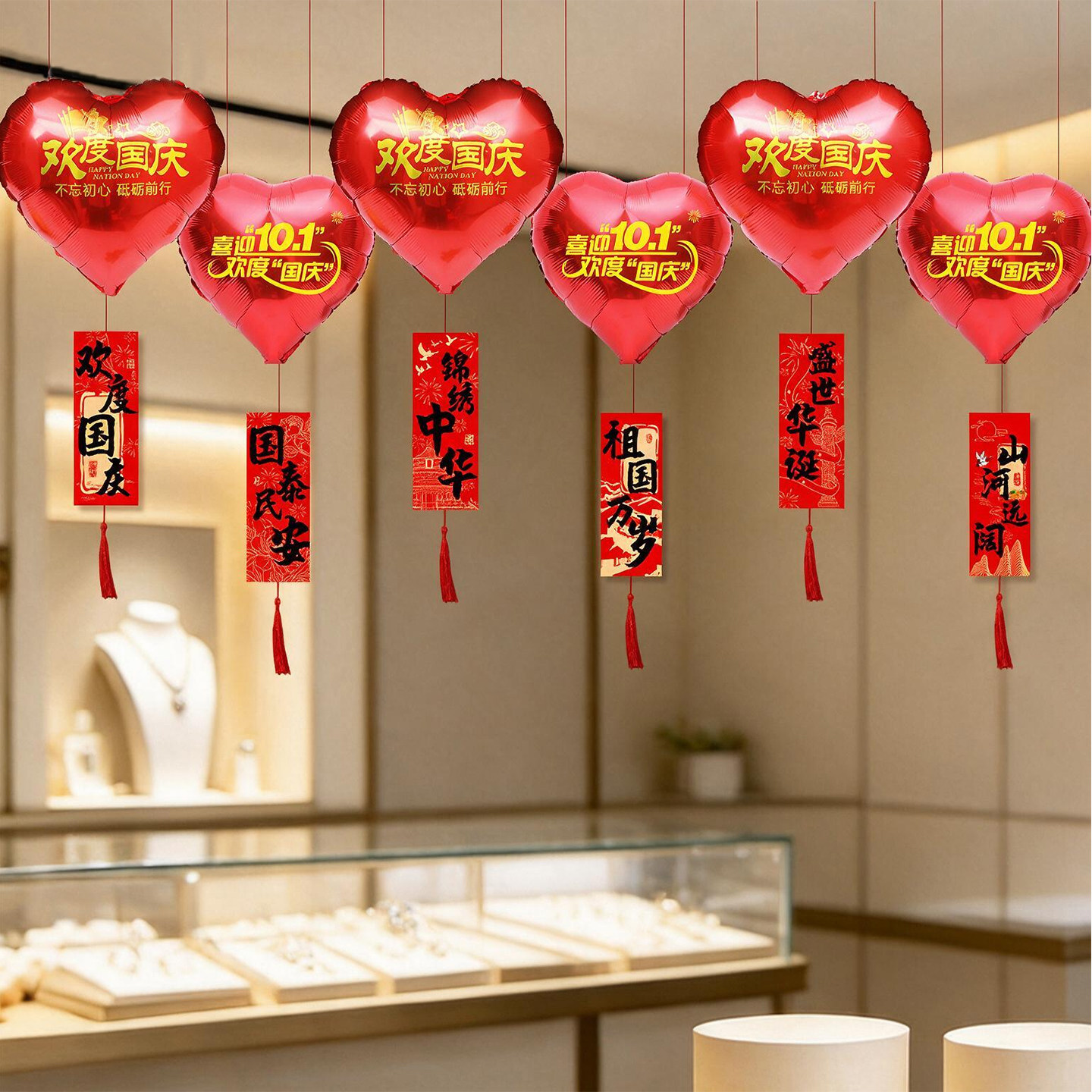 中秋国庆爱心气球条幅挂件