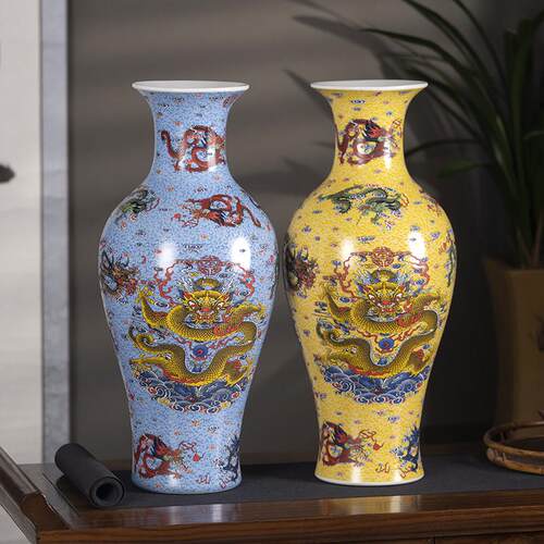 景德镇陶瓷龙纹大号花瓶家居客厅电视柜玄关现代中式装饰插花摆件