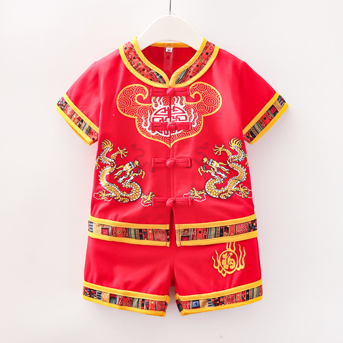 男童唐装夏季儿童短袖抓周服