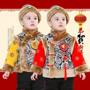 中国风加厚棉衣小孩抓周服儿童棉服古风拜年服 套装 男宝宝唐装 冬装