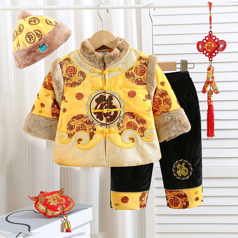 宝宝唐装加厚冬款棉衣套装男女童抓周服复古国风礼服婴儿童拜年服