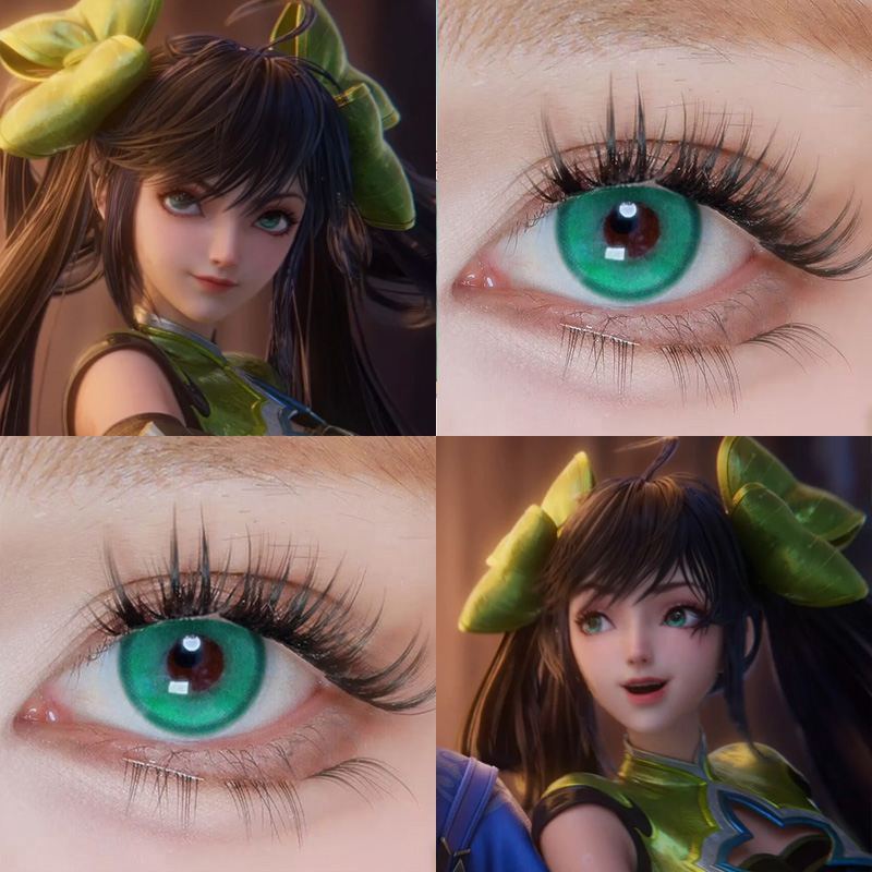 孙尚香cos美瞳王者荣耀桃芝绿染色体绿光晕绿塞壬泉青显色日抛Ja