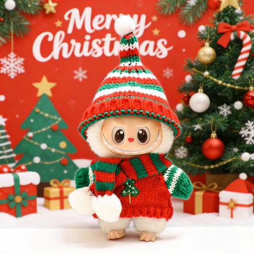 Labubu娃衣圣诞红绿针织三件套