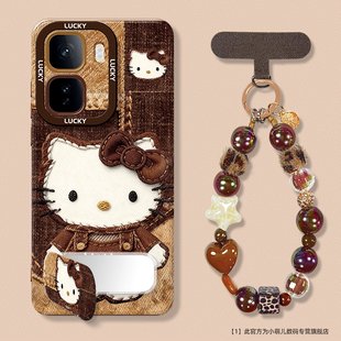 适用iqooneo11手机壳新款女生z10turbopro镜子支架爱neo10/9带挂绳卡通可凯蒂猫8/7外壳6散热防摔保护套好看