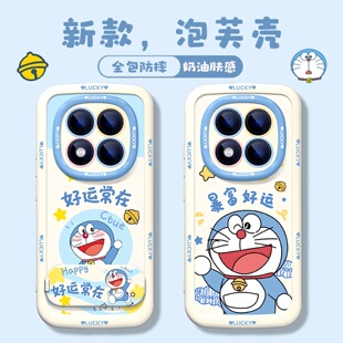 适用于红米note14手机壳新款女15pro哆啦a梦13proplus高级外壳12turbo防摔专用11E可爱卡通10硅胶9带镜子支架