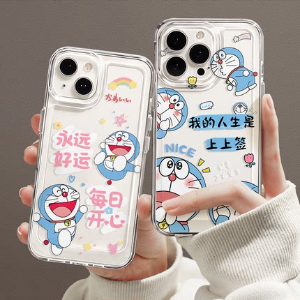 哆啦A梦适用苹果16手机壳新款女生iphone15promax高级透明软壳ip13硅胶14plus卡通可爱12mini散热11pro外壳se