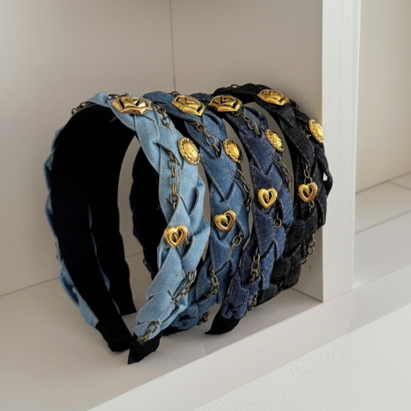 复古牛仔麻花辫子发箍高颅顶玫瑰花宽边头箍时尚百搭发捆轻奢发饰