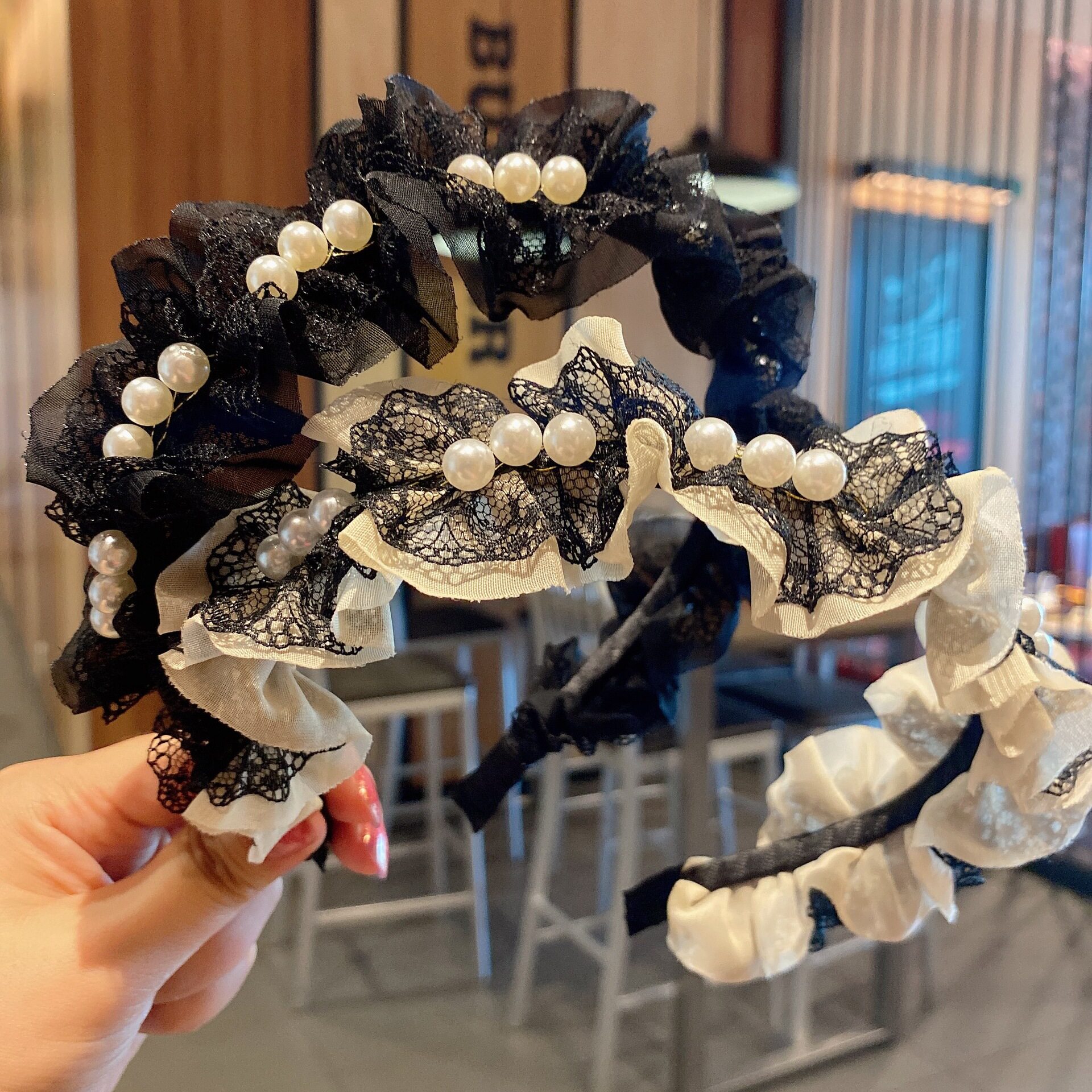 波浪网红花边珍珠发箍韩版简约时尚发卡气质仙女头饰外出头箍压发