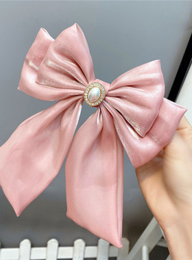 酒红色洛丽塔发饰软妹长飘带三层蝴蝶结发夹珍珠镶钻新娘发带少女