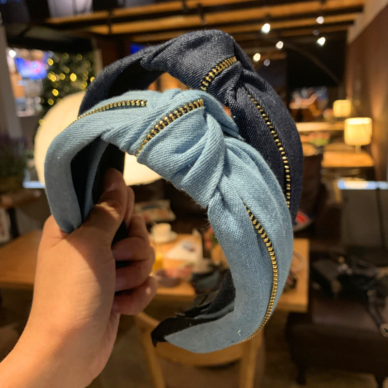 牛仔布艺拉链新款发箍打结压发洗脸外戴头箍韩版发饰百搭发卡女士