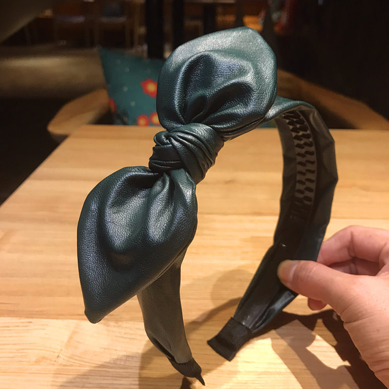 带齿pu皮兔耳朵发箍蝴蝶结防滑