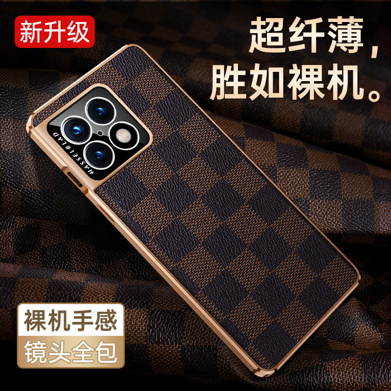 适用一加10pro手机壳格纹电镀直边oneplus10pro保护套全包边防摔
