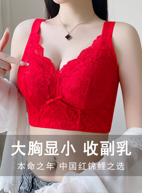 属马本历年红色内衣大胸显小全罩杯高侧比收副乳防下垂调整型文胸